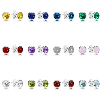 

12 Color 925 Sterling Silver Earrings Colorful Months Earrings For Women Wedding Party Jewelry