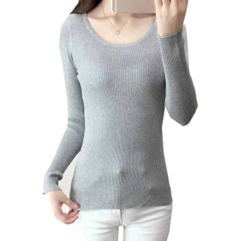 2018 Spring Women O-Neck Sexy Elastic Knitted Sweater Pullover New Brand Female Long Sleeve Top Bottom Shirt Jumper F806 | Женская