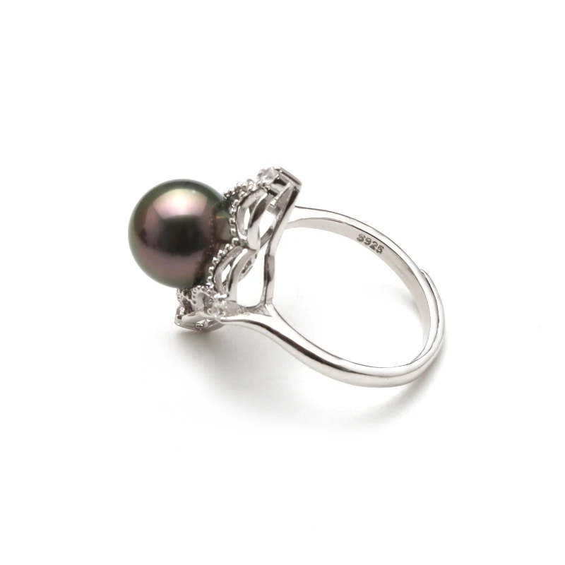 10-11 мм натуральный таитянский жемчуг морской черные кольца 925 Серебряное кольцо для женщин рождественские подарки