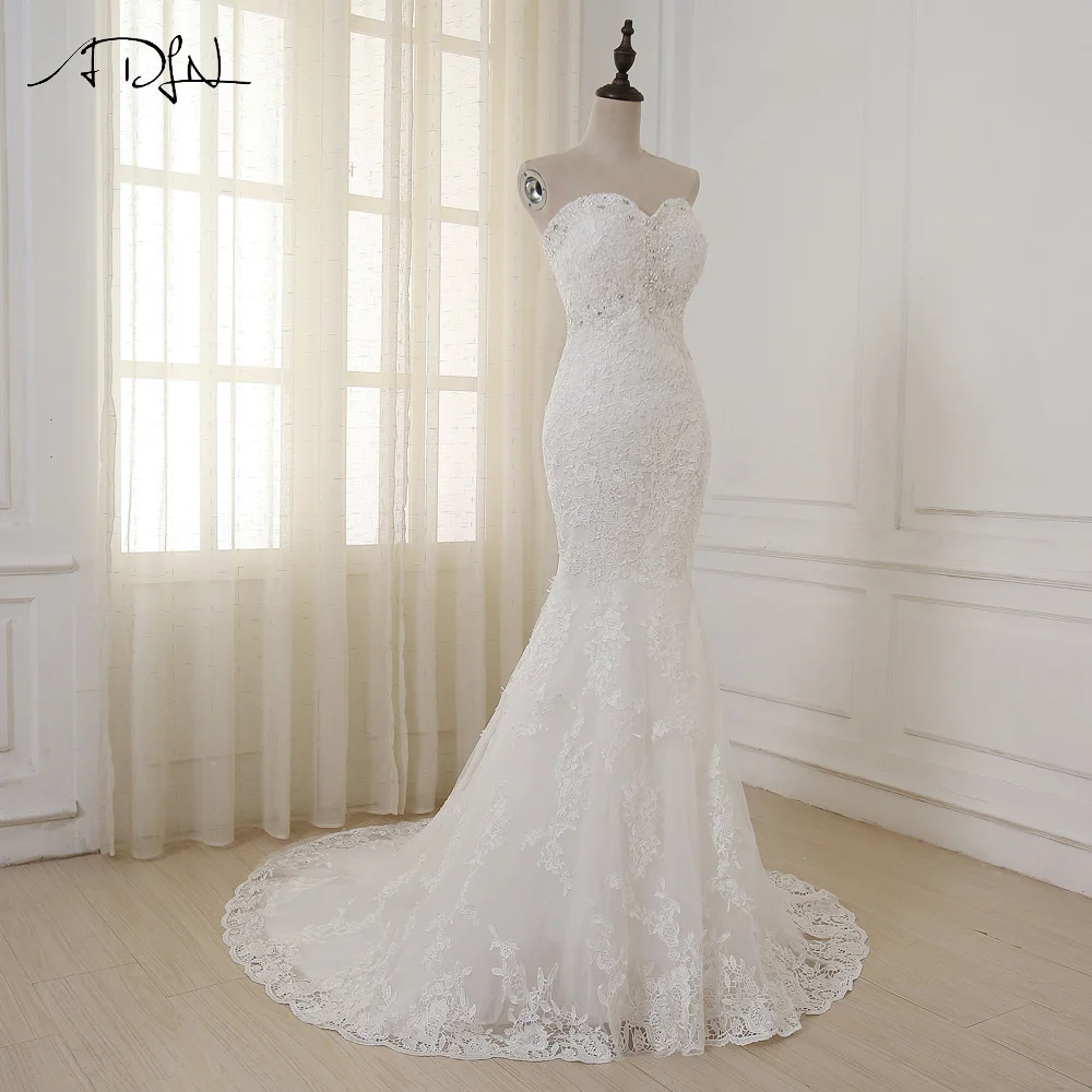 Sweetheart Beaded Sequins Lace Applique Mermaid Wedding Dress