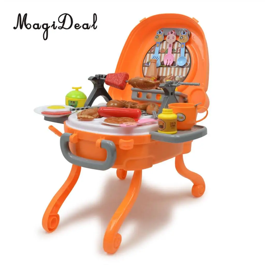 40 Pieces of Plastic BBQ Grill Game Pretend Play Toy Playset with Sound and Light, Kids Early Developmental Toy Birthday Gift