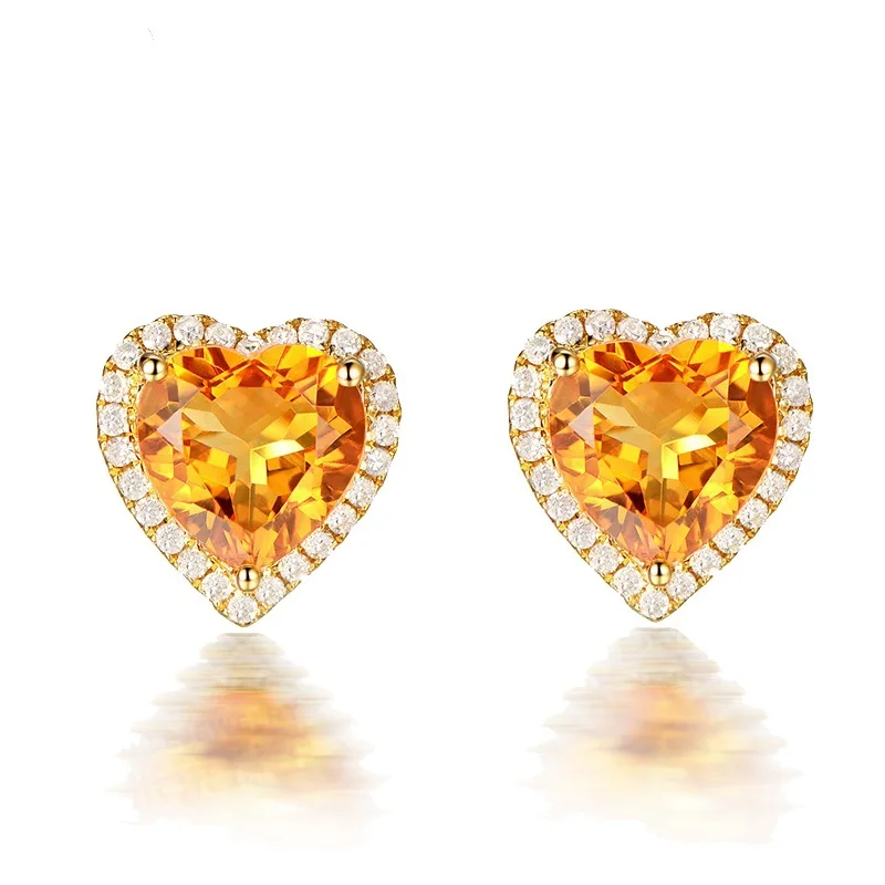 

Female Jewelry Korea Lovely Heart Tiny Stud Earrings for Wedding Party Shiny Yellow Color Cubic Zirconia Earrings Romantic Gift