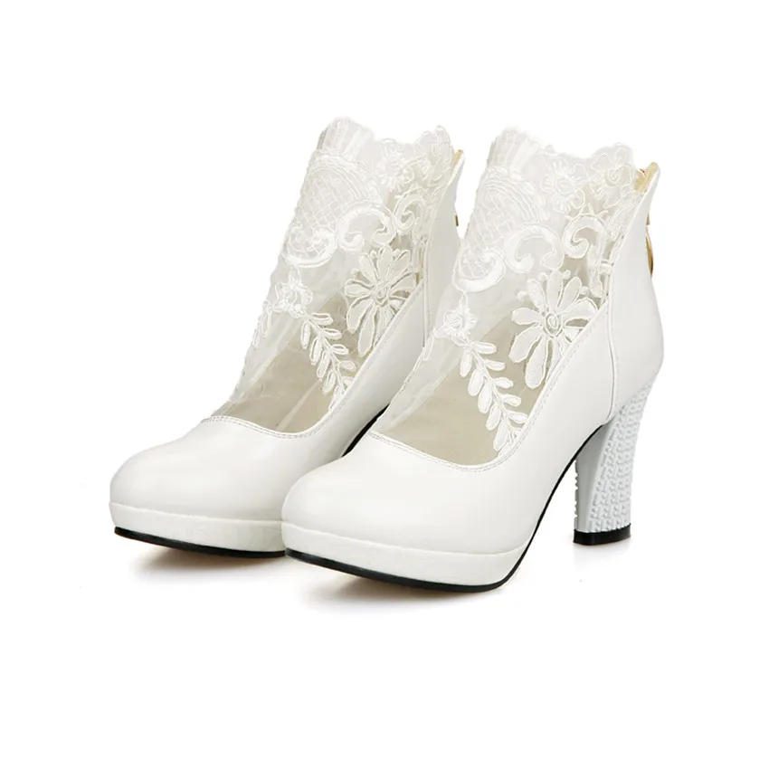 Женская обувь на высоком каблуке туфли-лодочки на платформе женские свадебные туфли на высоком каблуке каблук «рюмочка» размера плюс 33-40, 41, 42, 43, 44, 45, 46, 47 - Цвет: Белый