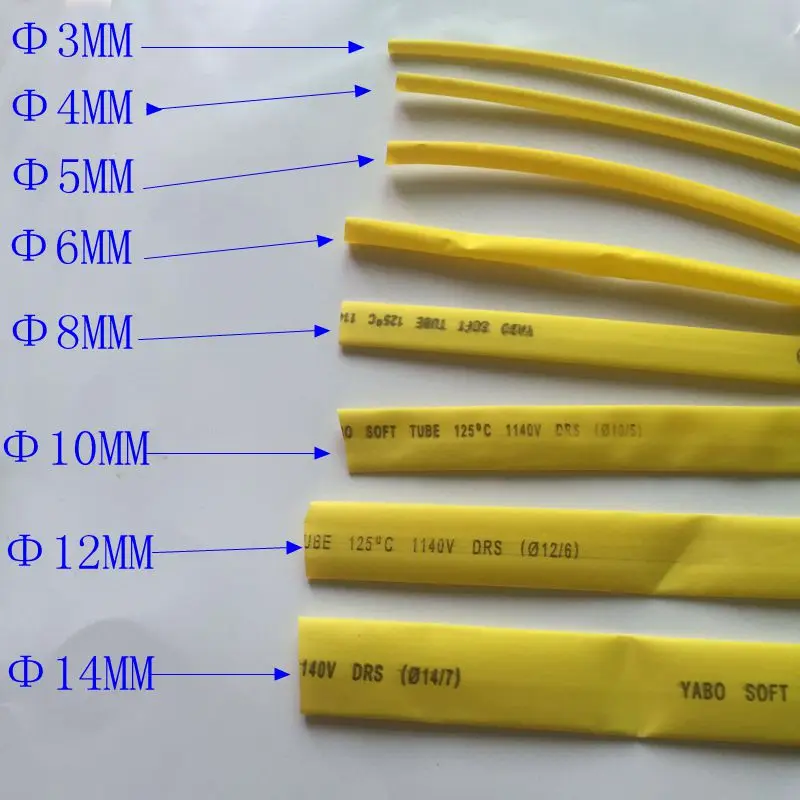 

1meter The heat-shrinkable tube specification model 3MM ~ 14MM electrician insulation heat shrink casing yellow