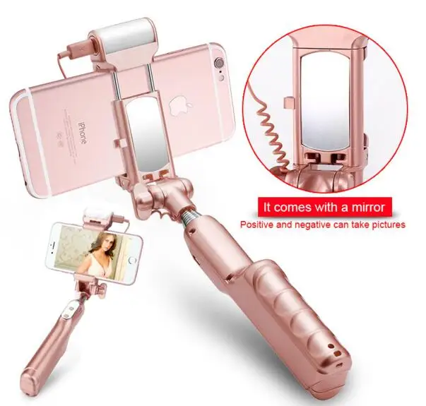 Monopé para Iphone Smartphone com Led Dhl sem Fio Luz + Espelho Livre Bluetooth Selfie Vara Varas Galaxy Ios Android Flash Ems