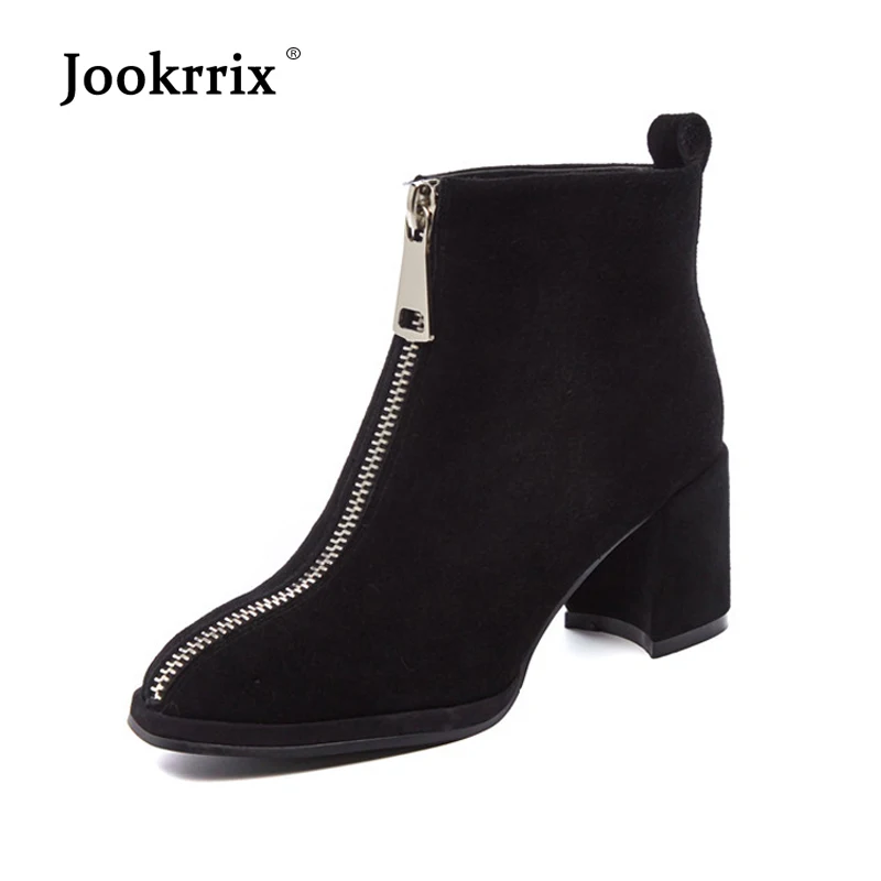 

Jookrrix Casual Shoes Women Fashion Brand Martin Boots Lady chaussure 2018 Autumn Female footware Zip Ankle Boots Flock Med Heel