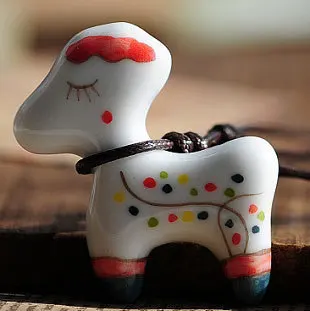 FREE SHIPPING Super Kawaii Cute Deer Painted Ceramics Fawn Forest Fresh Wax Thread Necklace Ethnic Jewelry Lolita Girls' Love |