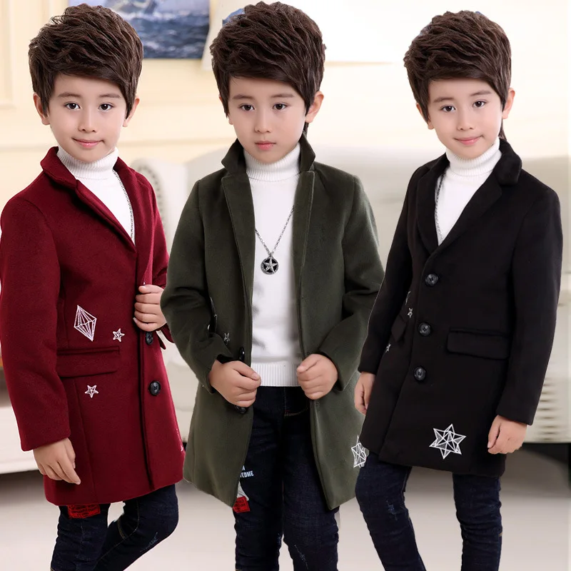 

Boy's Warm Jacket Autumn and Winter 2018 New Single Breasted Woolen Coat Children's Thick Wool Overcoat