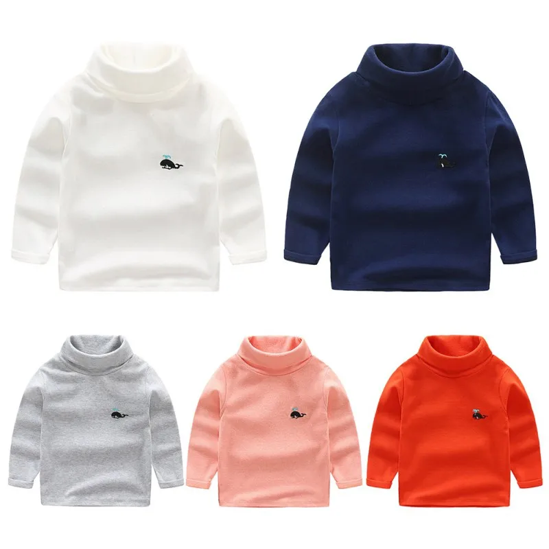 

Children's Round Neck Pullover Embroidery Candy Color Tees Kids Casual Sweatshirts Tops Baby High Collar Long Sleeves