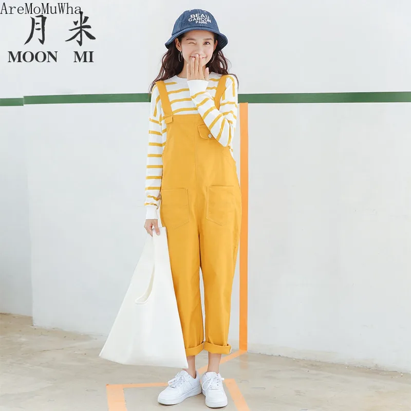 Vaqueros Versión Lindo 2019 Babero Primavera Fashionnova Y Otoño Delgada Puntos Aremomuwha Mujer Suelta rosado Coreana Nueve Nuevo Yellow Ginger Salvajes Tirantes 6cd8xwwqp