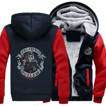 

Sons of anarchy men's jacket coats Fashion Man Zipper Hooded SOA Casual Sweatshirts Winter Thickened male MC punk Warm Hoodies