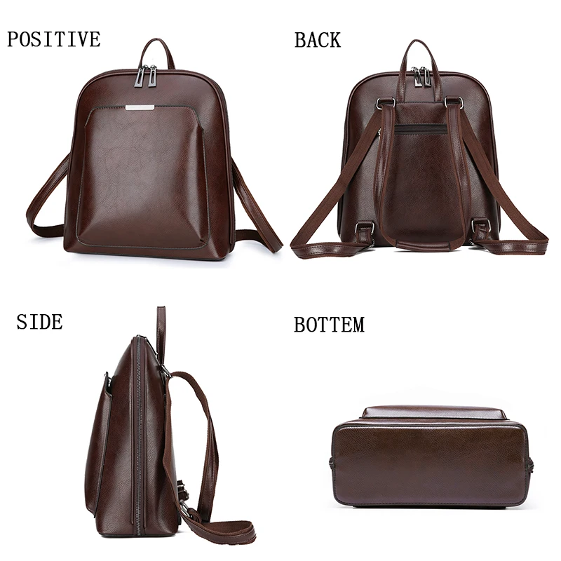  Vintage Women Backpack High Quality Leather School Bags For Girls Lady Simple Style Backpack Large  - 32947953940