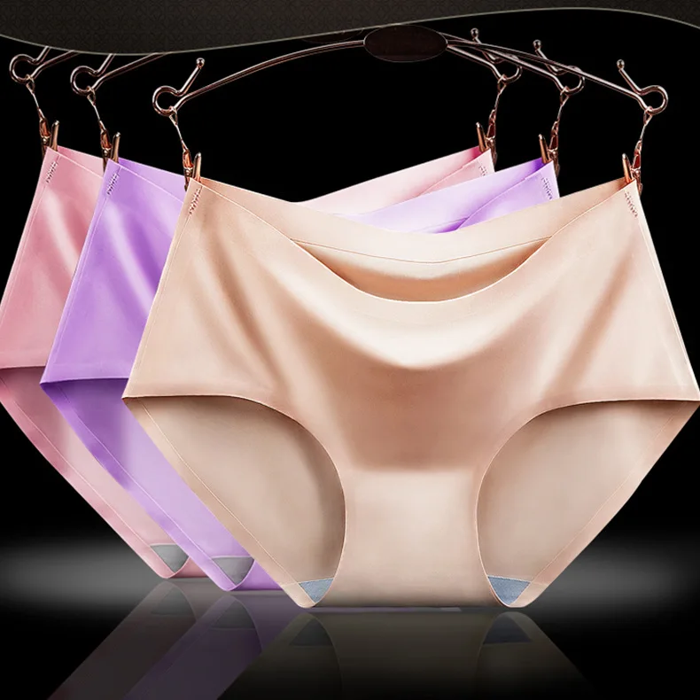 

3 Pieces Per Pack New Breathable Ice Silk Waist Women's Cotton File Large Size Underwear One-piece Seamless Underwear