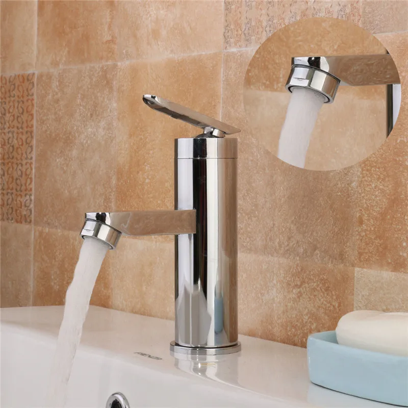 

Single Handle Bathroom Hot/Cold Water Mixer Taps Brushed Chrome Basin Faucet Bathroom Kitchen Deck Mounted Basin Faucet