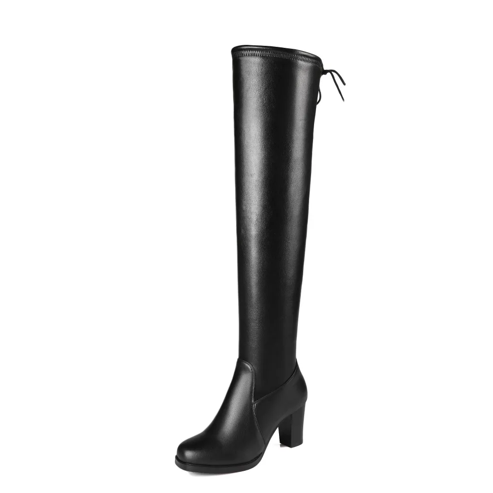 ФОТО Nice Stylish Women Knee-High Boots Sqaure Toe Square Heels Boots Beautiful Black Shoes Woman US Size 3.5-13