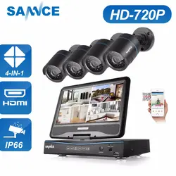 SANNCE 8CH 720 P безопасности DVR встроенный 10,1 "ЖК-монитор и 4 шт. 1.0MP всепогодный камеры видеонаблюдения в комплект видеонаблюдения