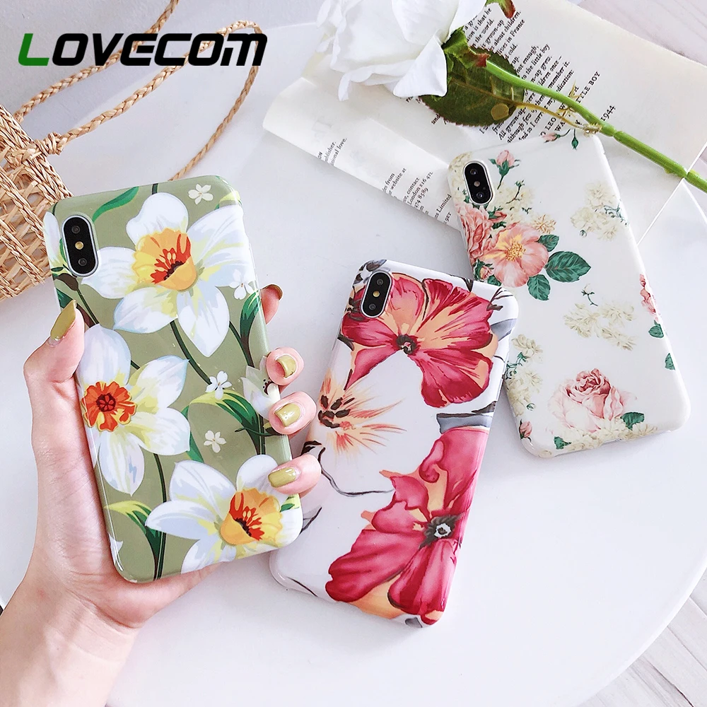 

LOVECOM Beautiful Colorful Flower Phone Case For iPhone XR XS Max 6 6S 7 8 Plus X Soft IMD Floral Full Body Back Cover Coque