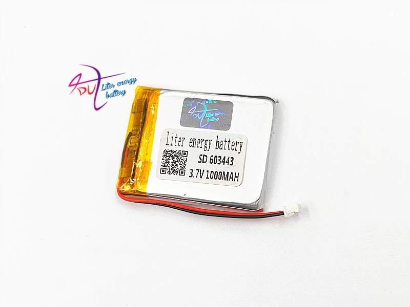 JST 1 25 мм 2pin 10x3 7 V 1000mAh разъем батареи 603443 литий полимерный LiPo аккумуляторная