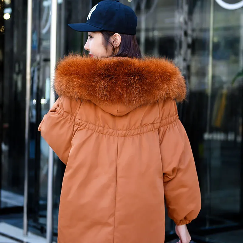 2018 Winter New Bud Sleeve Thicken Down Jackets Large Raccoon Fur Women's Fashion Down Coats Female Loose Parkas Outerwears