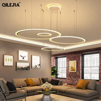 

Modern pendant lights for living room foyer room 1/2/3/4 Circle Rings acrylic aluminum body LED Pendant Lamp fixtures home dero