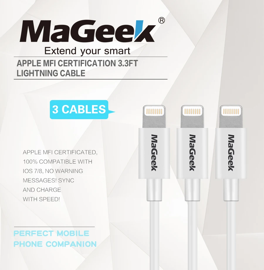 MaGeek [3-حزمة] 1 متر الهاتف المحمول الكابلات MFi معتمد البرق إلى USB الكابلات ل فون Xs ماكس X 8 7 6 5 باد الهواء iOS 11 10