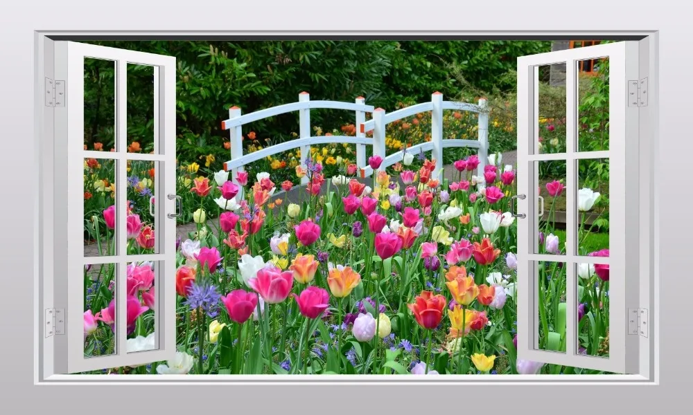 

Free shipping pretty flowers Window 3D Wall Decal Art waterproof Removable Wallpaper Forest Mural Sticker Vinyl Home Decor