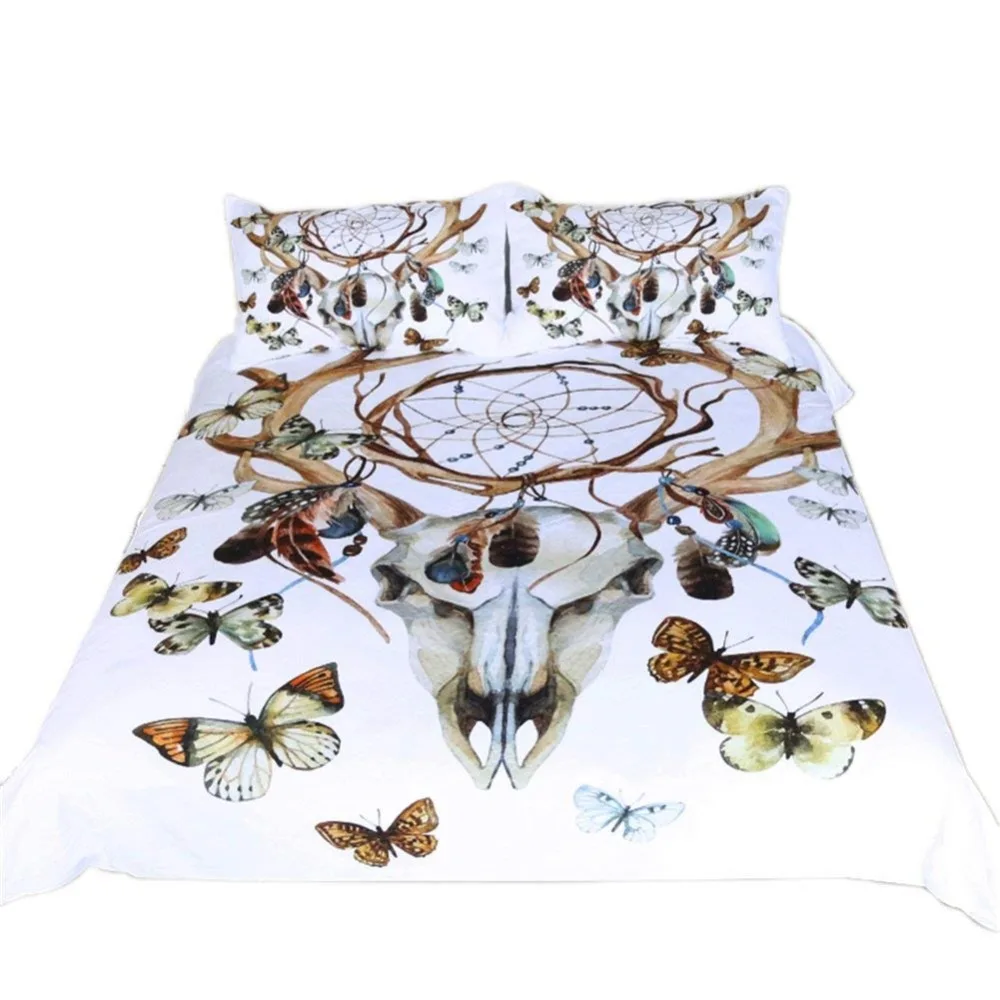 

Duvet Cover Set(no comforter),Feathers Dream catcher Horns Butterfly Pattern Boho Style Bedding Set