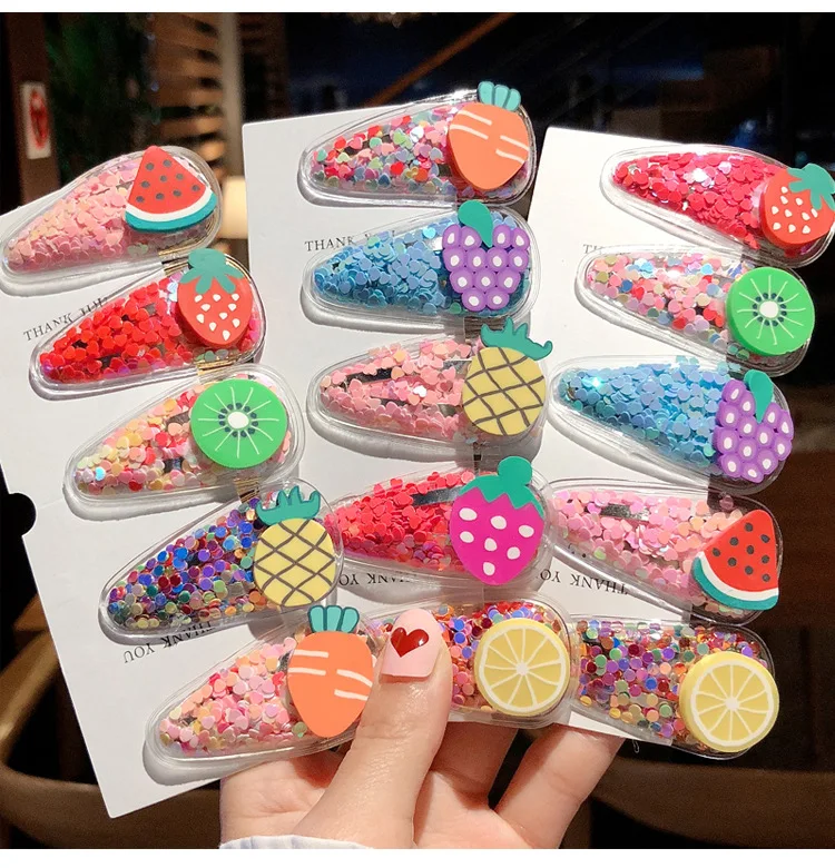 

New Candy colors Cute Color quicksand transparent side clip girl fruit hair clip Sweet Barrette Hair Clip Headwear Accessories