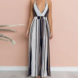 2019 Womens Strip Print Sexy V Neck Ladies Jumpsuit Sling Strapless Loose Casual Jumpsuit Pants combinaison femme 2019 Womens Strip Print Sexy V Neck Ladies Jumpsuit Sling Strapless Loose Casual Jumpsuit Pants combinaison femme