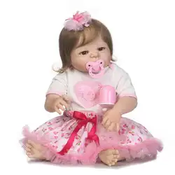 22 "полный Силиконовый reborn baby куклы Реалистичная девочка reborn розовое платье укорененные гладкие волосы ребенок кукла подарок живой