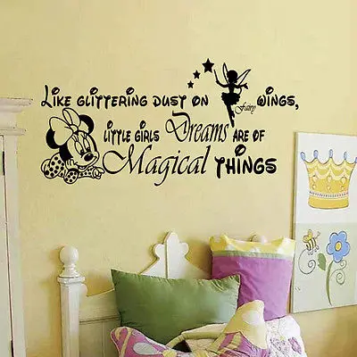 Us 2 51 2017 Diy Little Girls Dreams Quote Minnie Mouse Wall Sticker Girl Bedroom Decor Decal In Wall Stickers From Home Garden On Aliexpress
