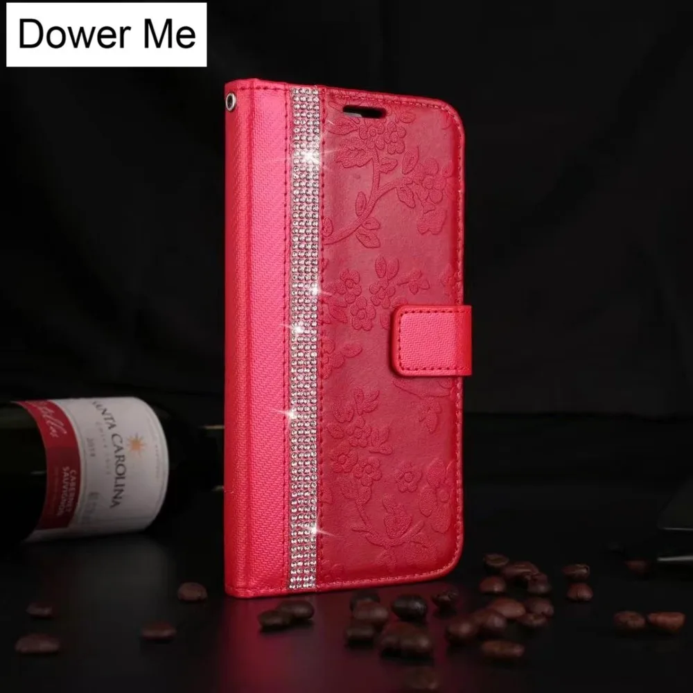 

Dower Me Retro Flower Bling Diamond Wallet Flip Leather Case Cover With Card Slot Holder For Iphone XS Max XR X 8 7 6 Plus 5 5S