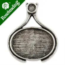 31*36 мм антикварная, серебряная, овальная кулоны из сплава цинка с камео основа для установки кабошона Кулоны из нержавеющей стали, без содержания никеля и свинца; посадка 18*25 мм кабошон