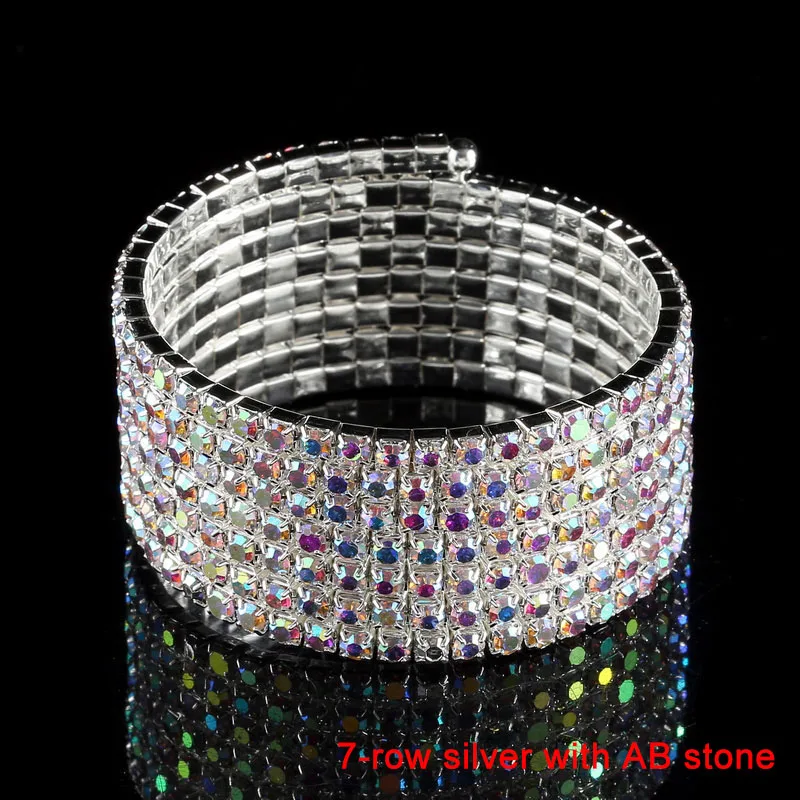 TDQUEEN 7-10 Rows Rhinestone Bangle Bracelet Silver Plated and Gold Color Metal Sparkly AB Crystal Indian Bangles for Women (4)