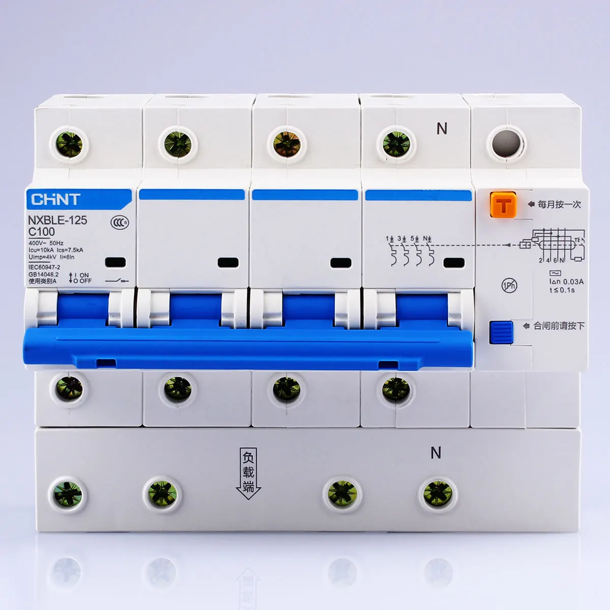 

CHNT CHINT NXBLE-125 63A 80A 100A 125A 4P RCBO Residual Current Operated Circuit Breaker Protection Small Air Switch