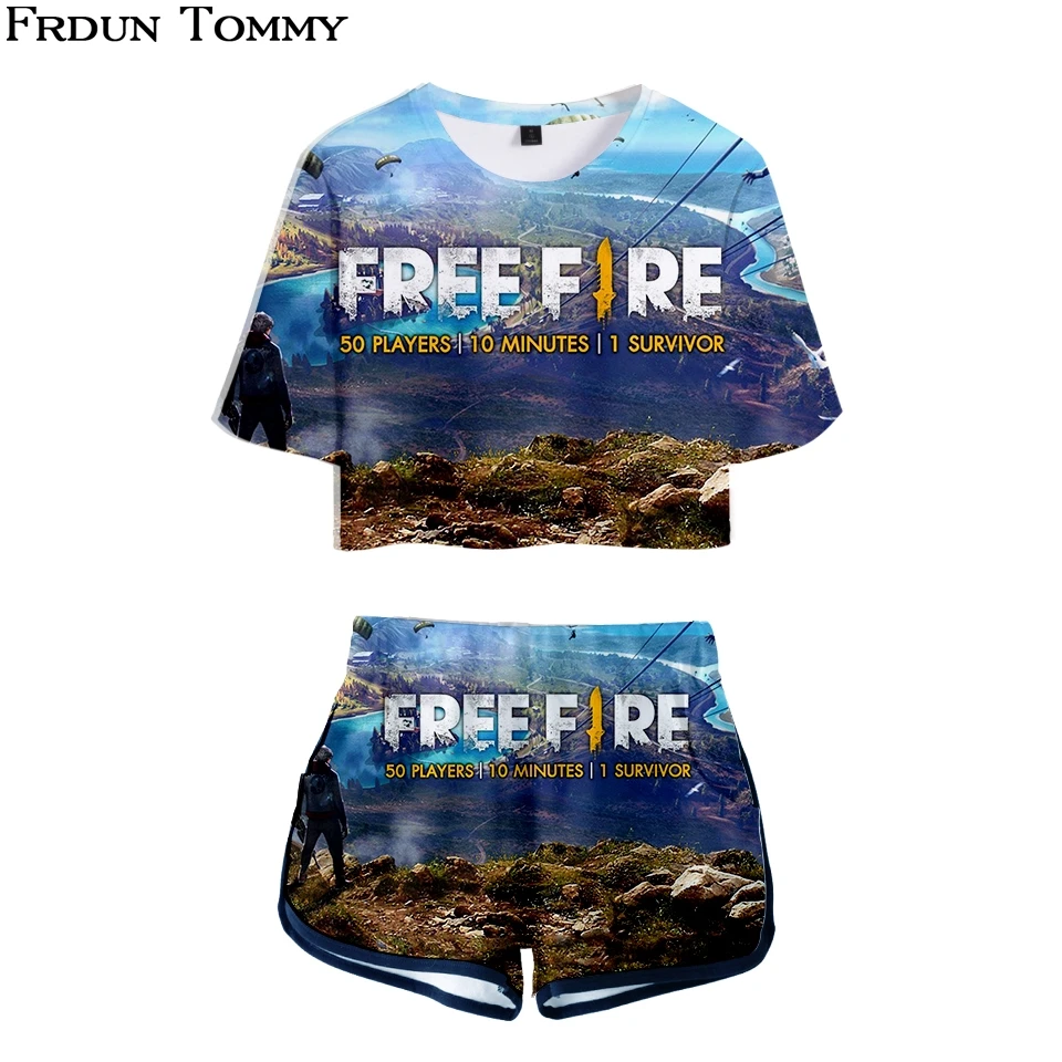 

Frdun Tommy 3D Free Fire Comfortable Short Sleeve Round Collar T-shirt and Short Pants Soft Kpop Casual Boys and Girls Clothes