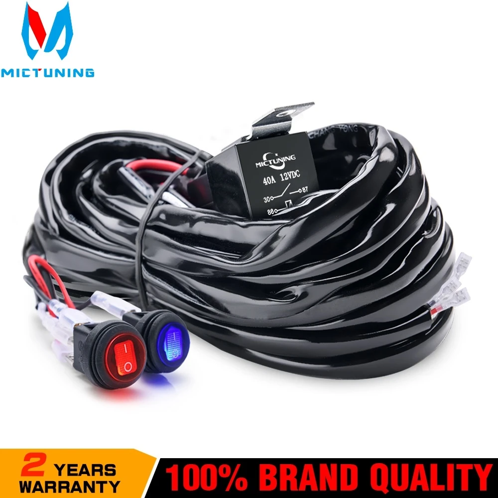 

Heavy Duty 300W 2-Circuit Led Light Bar Wiring Harness Kit w/ Fuse, 40Amp Relay, DUAL Waterproof Switches Red Blue 16AWG