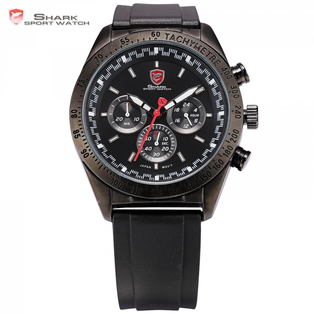 

Swell SHARK Sport Watch Luxury 3 Dial 24Hrs Black Dial Luminous Hands Rubber Strap Military Outdoor Men Timepiece Watches /SH272