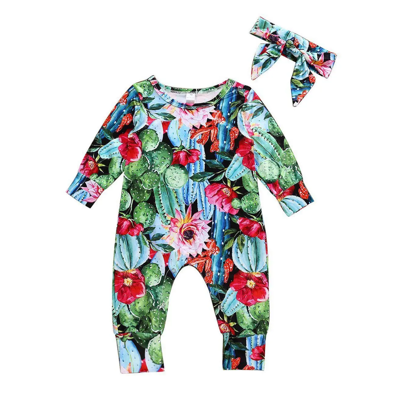 Newborn Baby Girls Romper Jumpsuit Bodysuit Infant Headband Clothes Outfits Set