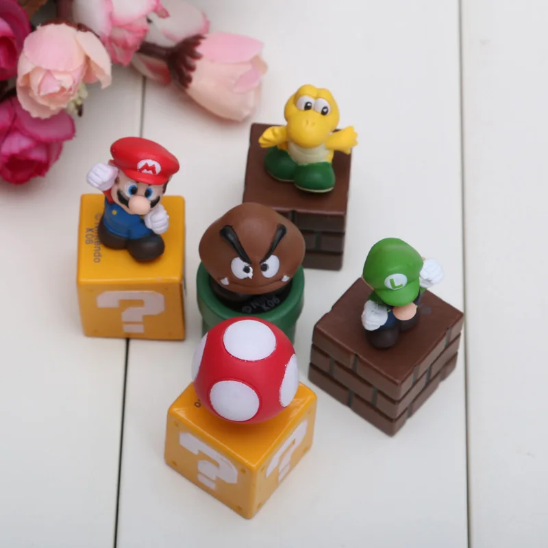 5 шт./компл. см Новые Фигурки Bros набор блоков фигурки Goomba Luigi Koopa Troopa и грибы ПВХ