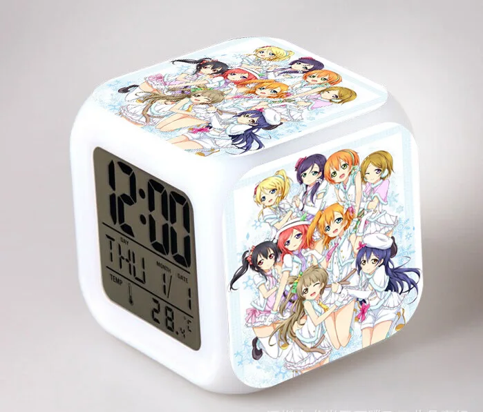 Japanese Anime LOVELIVE LED 7 Color Flash Digital Alarm Clocks Kids