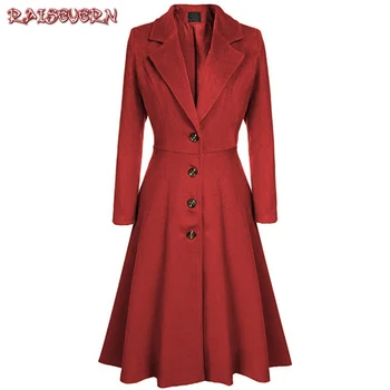 

RAISEVERN Women Elegant Blends Warm Blends Long Winter Coat Turn-down Collar Single Breasted Coats Women Office Work Swing Blend