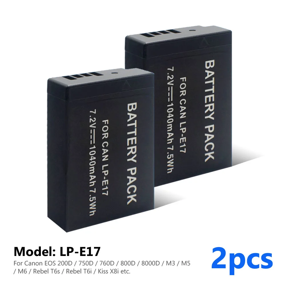 Сменный литий-полимерный литий-ионный аккумулятор LP-E17 7,2 V 1040mAh SLR EOS 200D 750D 760D 800D M3 M5 для камеры Canon - Цвет: 2Pcs