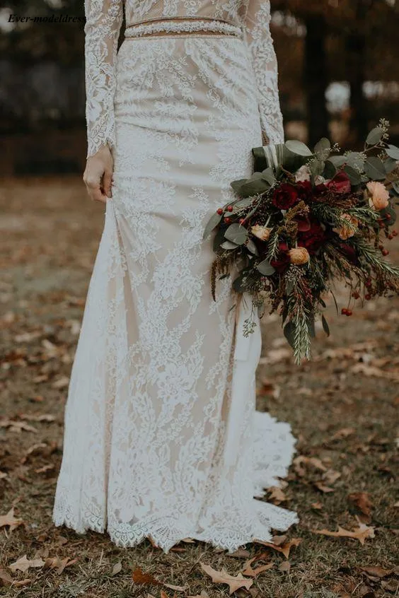 Кружевные свадебные платья с открытой спиной в стиле бохо, длинные рукава размера плюс, свадебные платья, свадебное платье на заказ