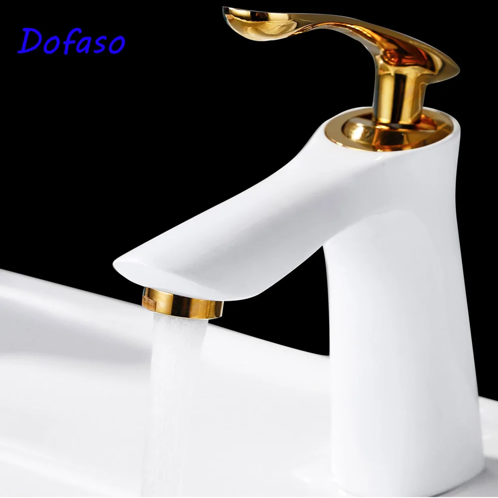 

Dofaso copper white gold basin faucet bathroom Faucets black Ceramic Color Mixer Tap Bathroom Hot & Cold Water taps Deck Mounted