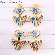 5 пар, 13*22 мм, Радуга кубического циркония глаз серьги гвоздики Модные CZ серьга в виде веера для женщин ювелирные изделия подарок