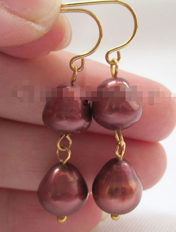 

free shipping 11805 coffee baroque rice freshwater pearl earring