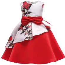 Одежда для детей от 2 до 10 лет Детское платье принцессы в полоску с бантом для девочек, праздничное розовое платье с цветочным рисунком для девочек
