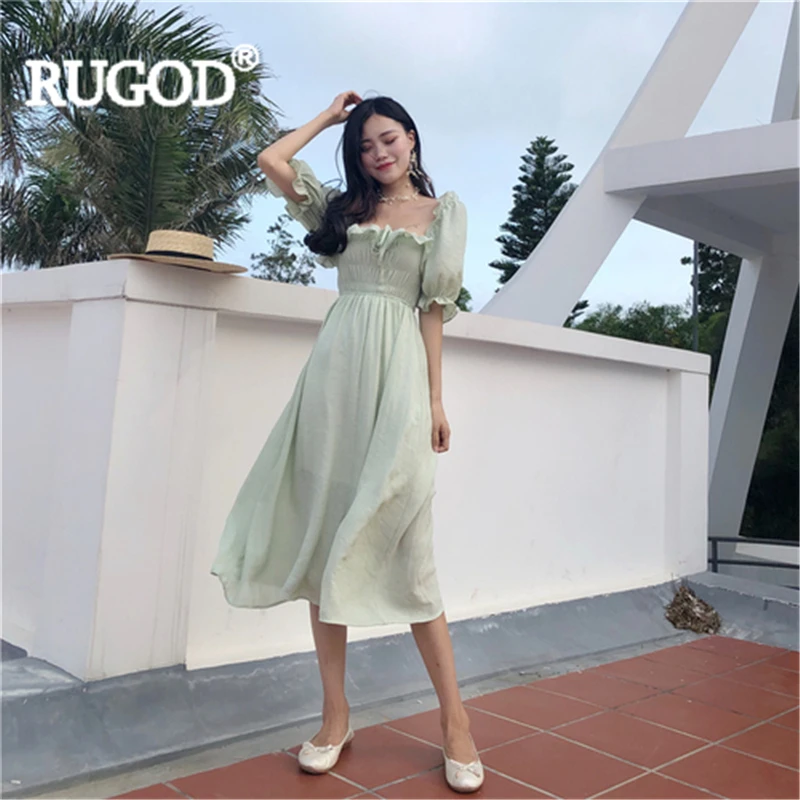 Женское платье макси с оборками RUGOD однотонное длинное трапециевидной формы
