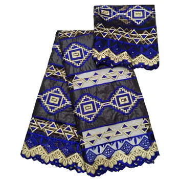

African fabric african tissu bazin riche getzner with stones brode getzner with 2yards french net lace for party JJ31-1
